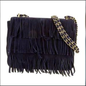 EXCELLENT Tory Burch Blue Suede Fringe Shoulder Bag Purse